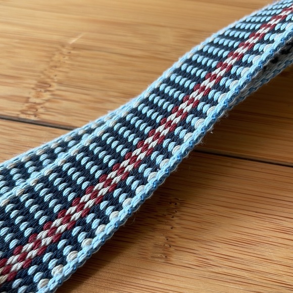 Striped Webbing Belt adjustable metal buckle blue/red/cream canvas belt - Picture 4 of 10